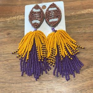 🎉💜 LAST ONE! LSU Tigers Purple Gold Beaded Fringe Football Game Day Earrings